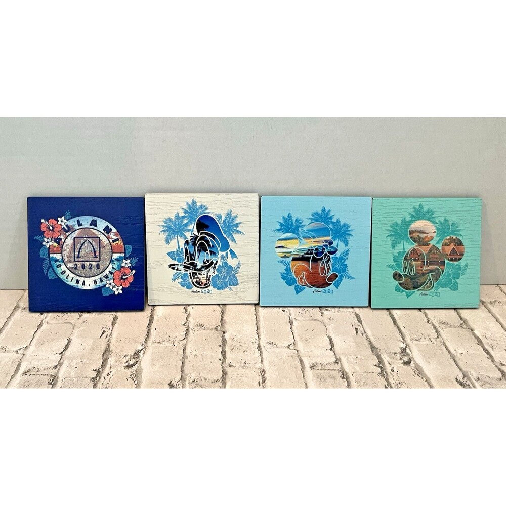 Disney Aulani Hawaii Collectible Mickey Mouse Donald Duck 4 Wooden Coasters